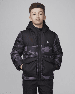 Jordan Boys Hooded Faux Down Jacket Big Kid Gray